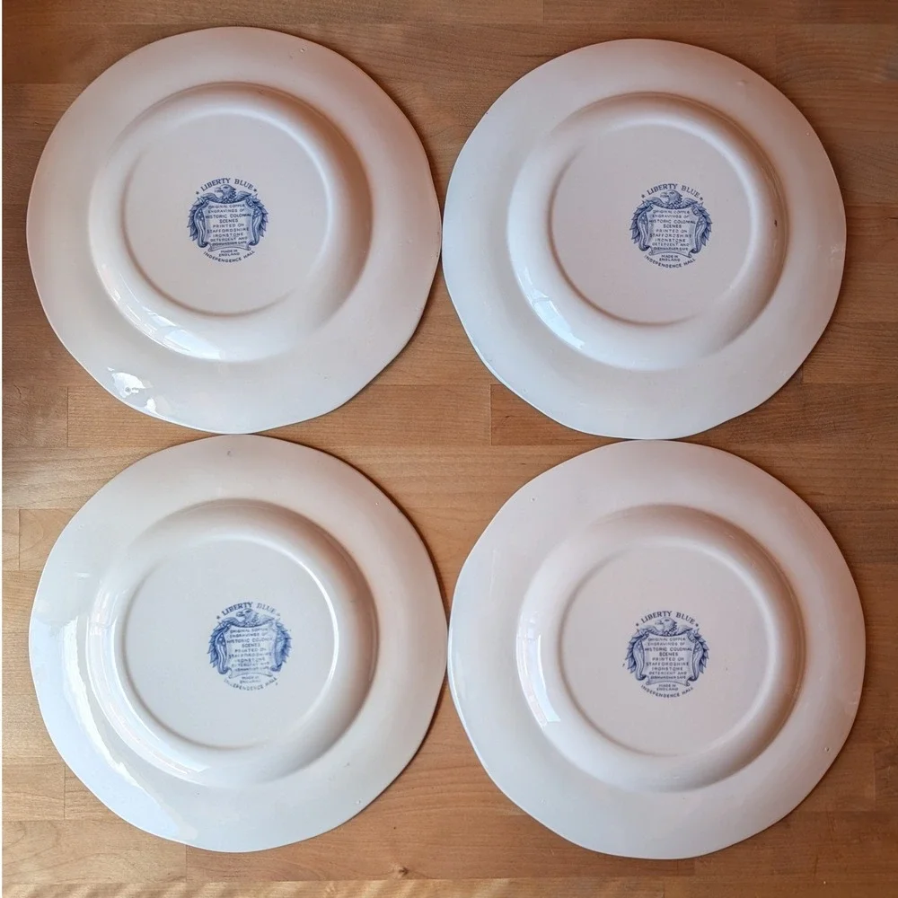 4 Liberty Blue Independence Hall Dinner Plates Staffordshire Ironstone 10
